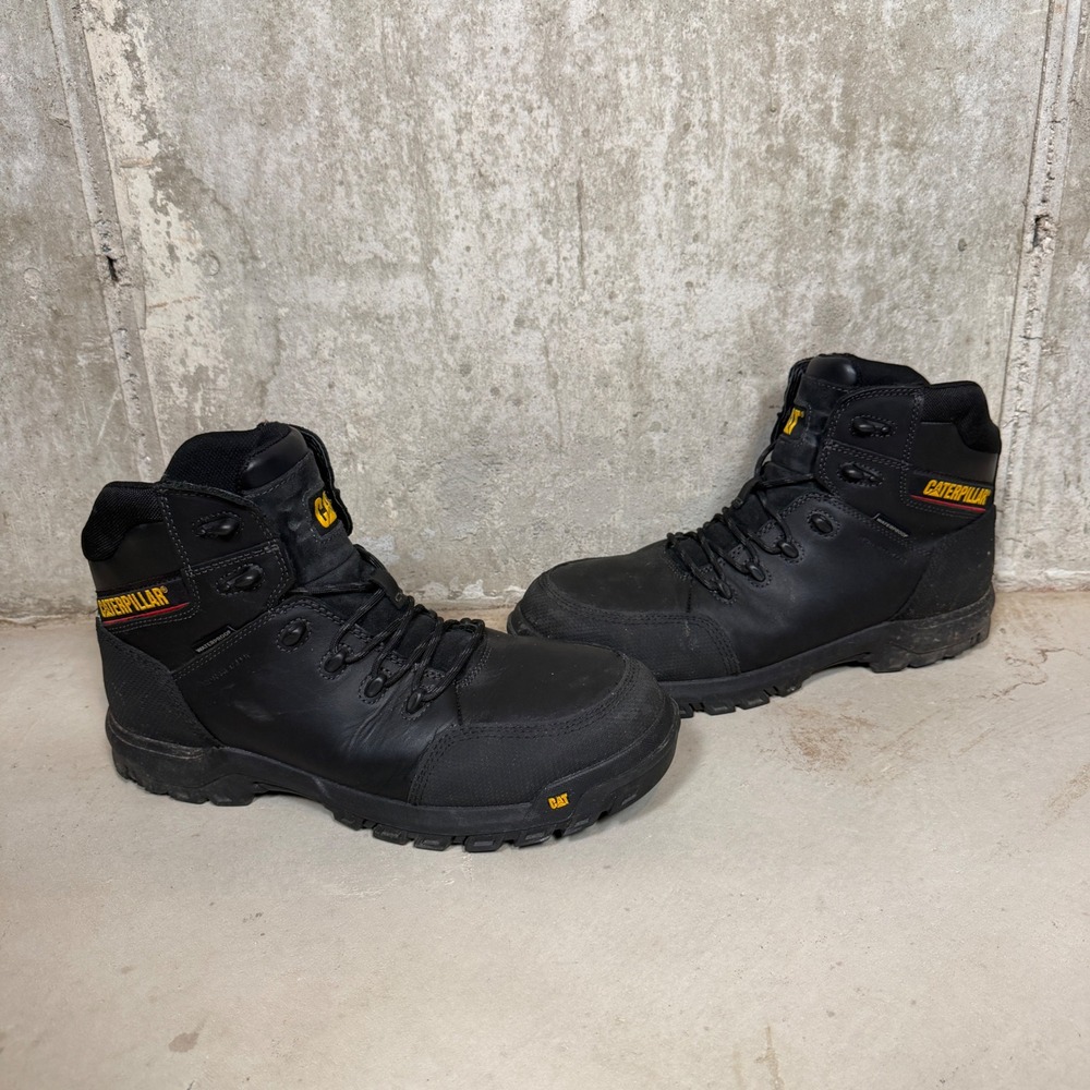 Caterpillar Mens Black Composite Toe Work Boots EH Size 12 Wide steel toe